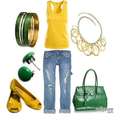 Jean boyfriend - Look Jaune/Vert Jean boyfriend - Look Jaune/Vert