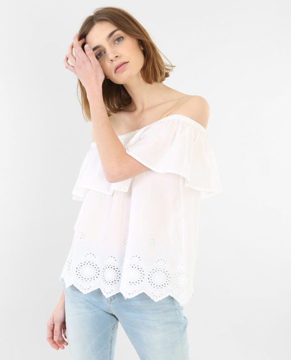Blouse brodée à col Bardot, Pimkie Blouse brodée à col Bardot, Pimkie